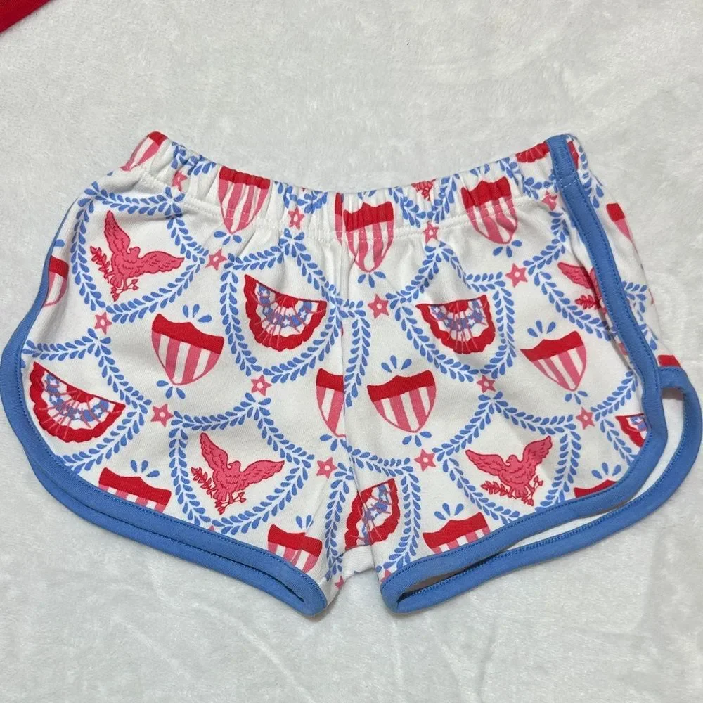 NWOT The Beaufort Bonnet Co. patriotic print 100%pima shorts 12/18mo